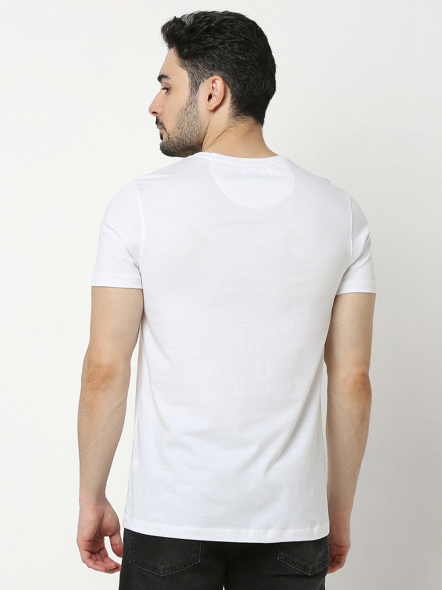 UnderJeans by Spykar White Regular Fit Printed Cotton Crew T-Shirt