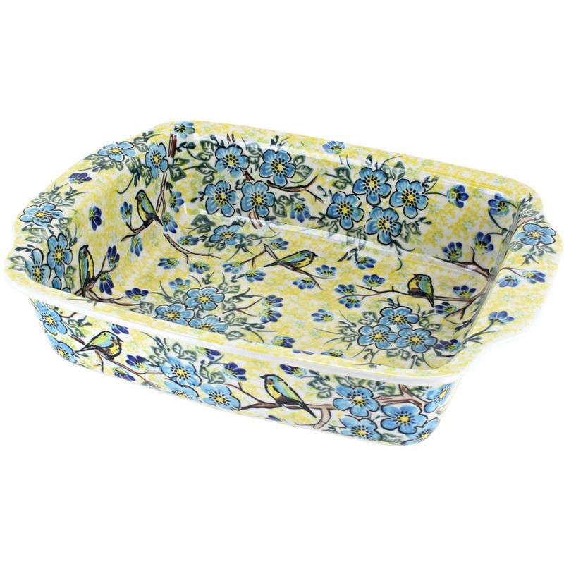 Blue Rose Polish Pottery Bluebird Garden Casserole