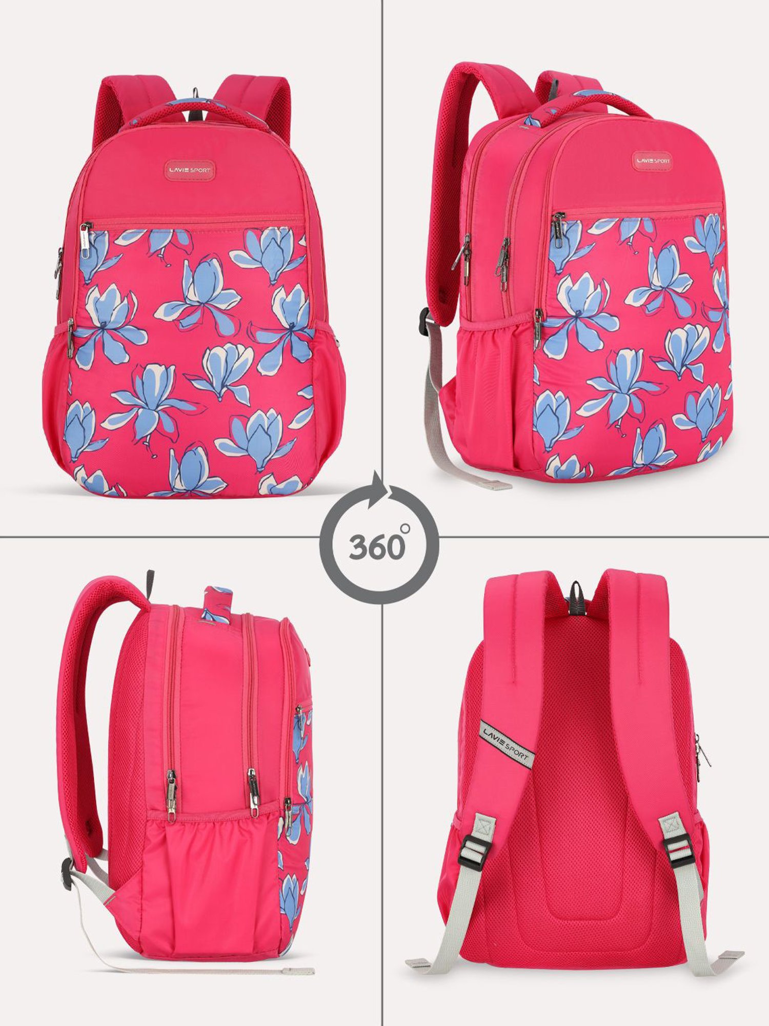 Lavie Sport Bloomy 26L Floral Printed School Backpack for Girls (Magenta)