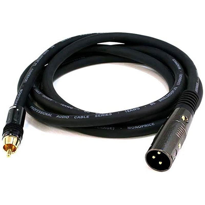 XLR Male to RCA Male Cable 6 Feet Black with E21Gold Plated Connectors | 16AWG Shielded Twisted Pair OxygenFree Copper Braid Conductors Premier Series 104777