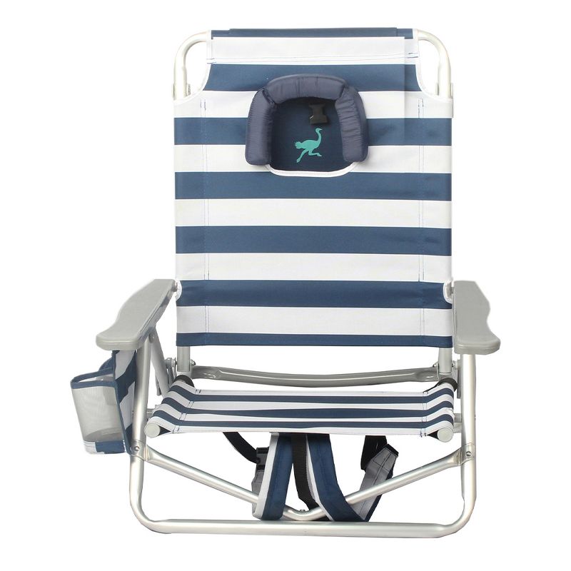 Ostrich OYBSC-2000S On-Your-Back Sand Beach 6-Inch Off the Ground Chair, Navy Blue and White