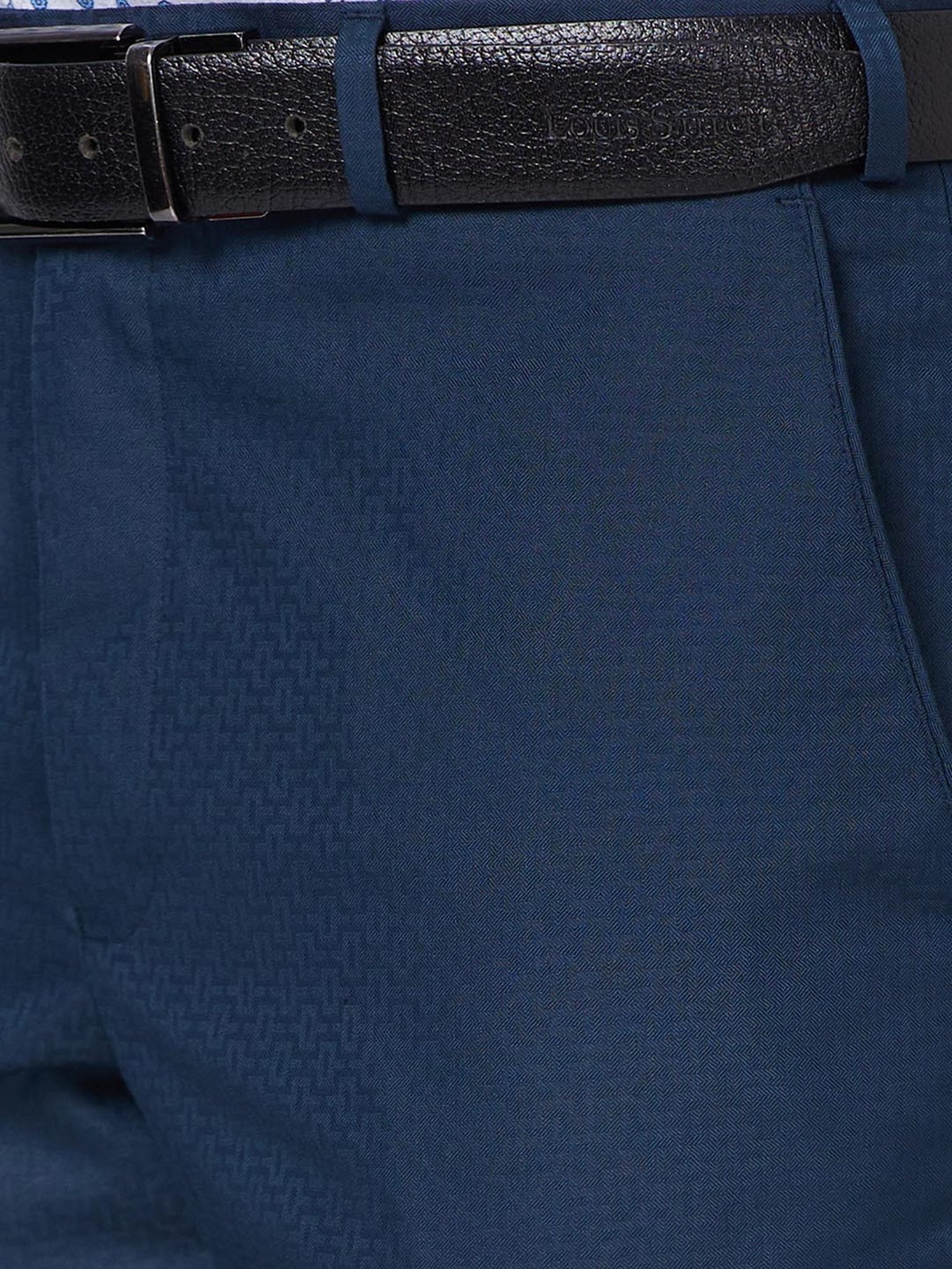 Park Avenue Blue Regular Fit Self Design Flat Front Trousers