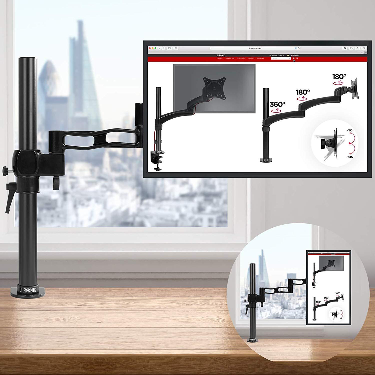 Duronic DM351X3 Single LCD LED Desk Mount Arm Monitor Stand Bracket with Tilt & Swivel (Tilt &plusmn;15&deg;|Swivel 180&deg;|Rotate 360&deg;)