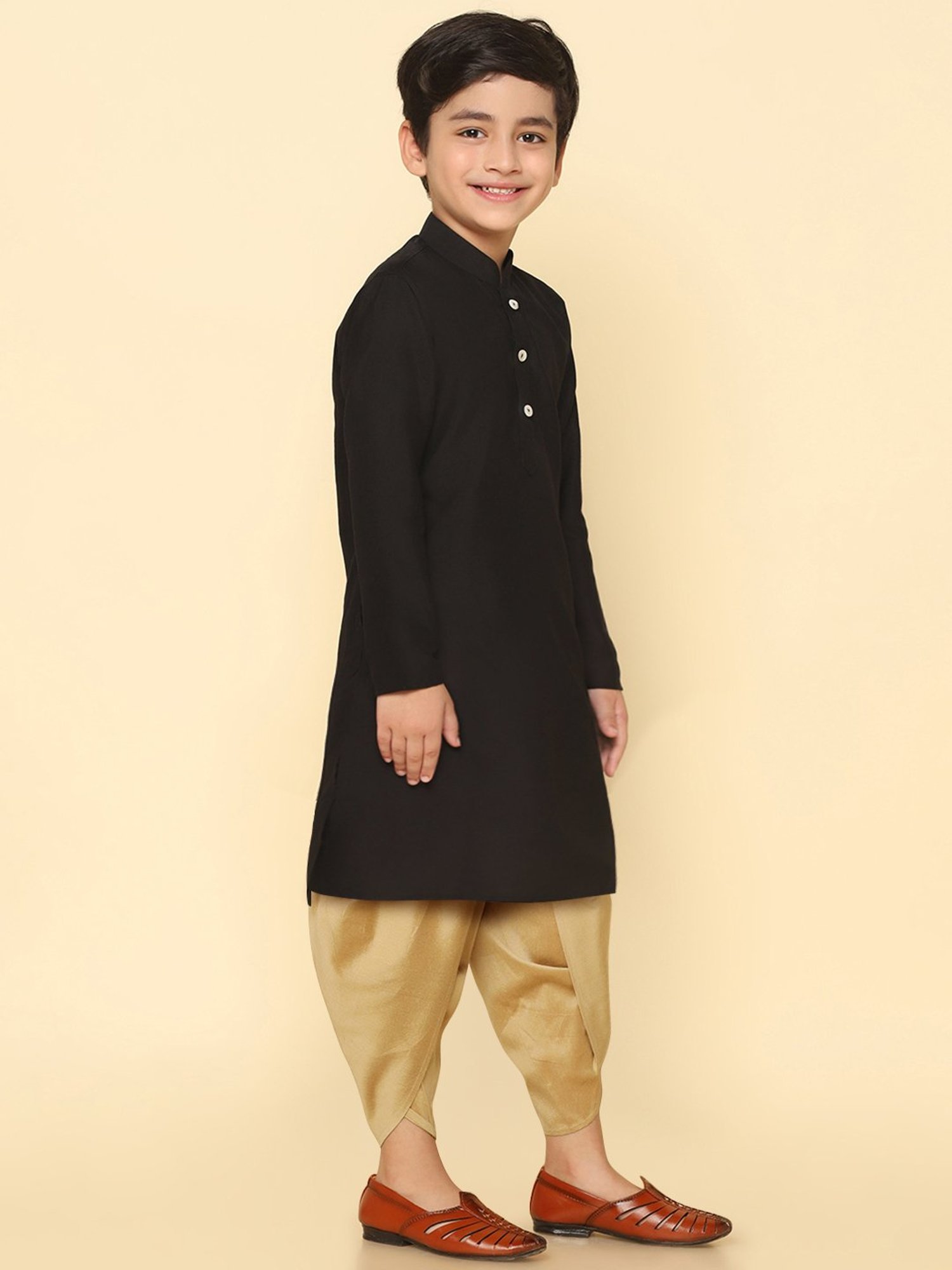 KISAH Kids Black & Beige Solid Full Sleeves Kurta with Dhoti