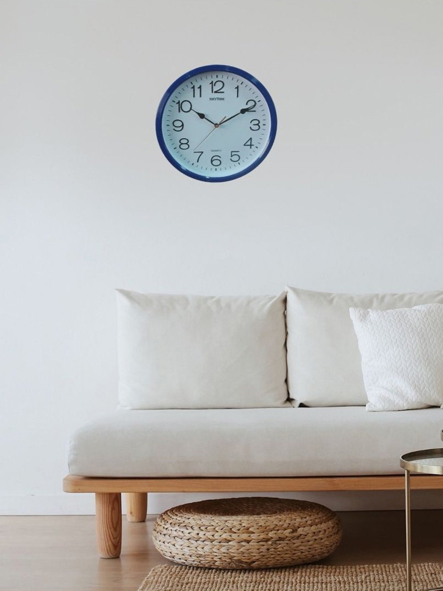 RHYTHM Elegant Round Blue Plastic Wall Clock