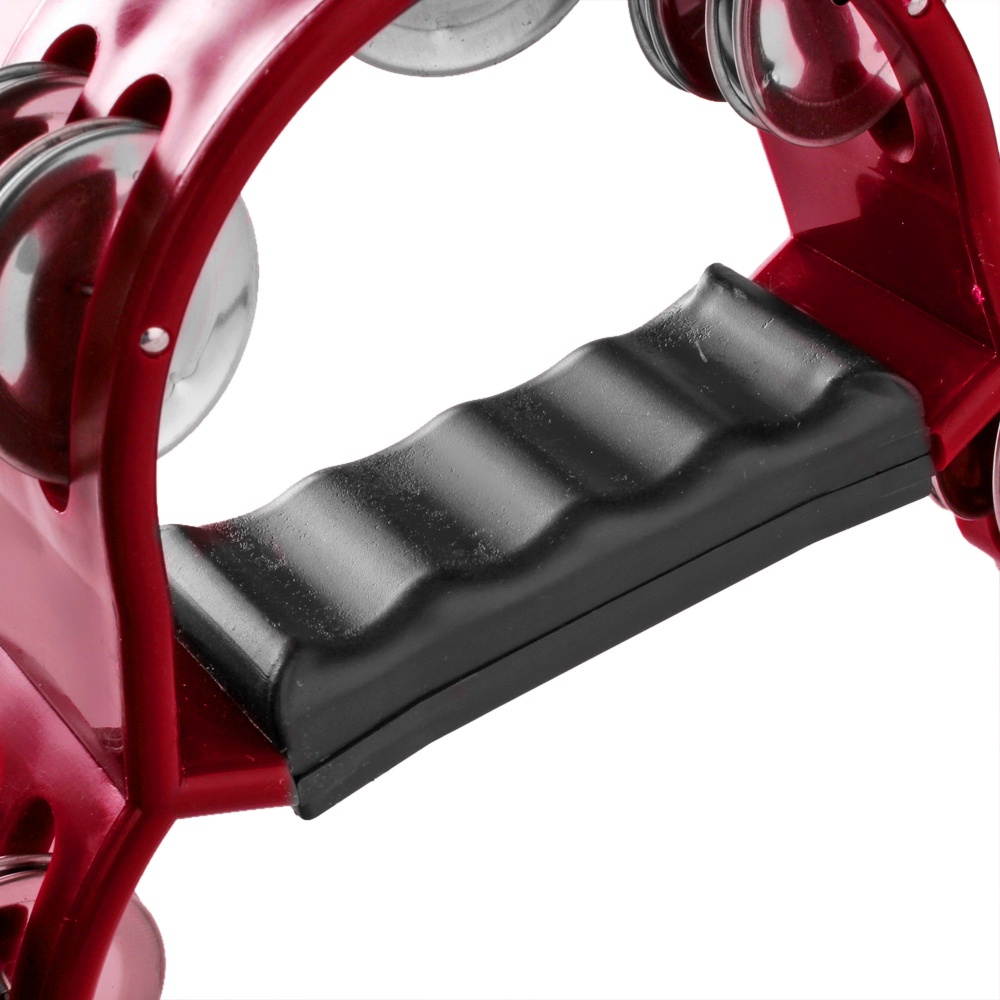 Half Moon Musical Tambourine Double Row Metal Jingles Hand Held Percussion Drum for Gift KTV Party Kids Toy in Red with Ergonomic Grip