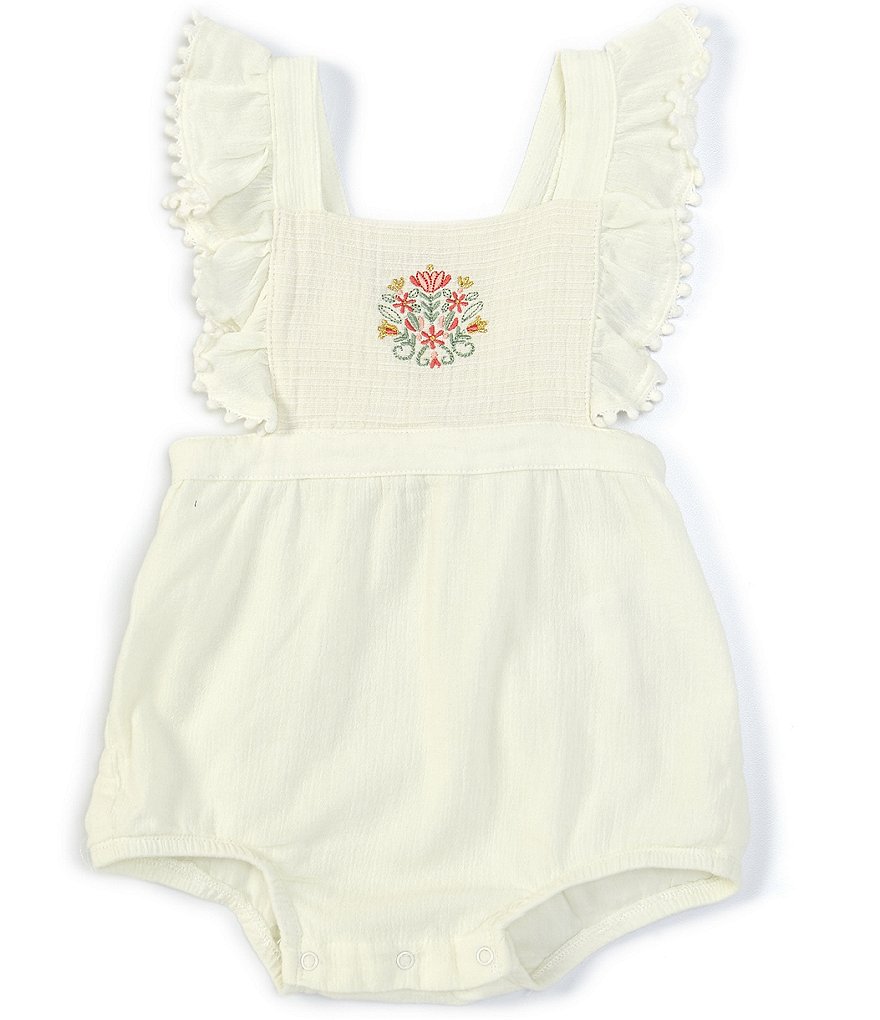 Peek Baby Girls 3-24 Months Flutter-Sleeve Floral-Embroidered Gauze Romper