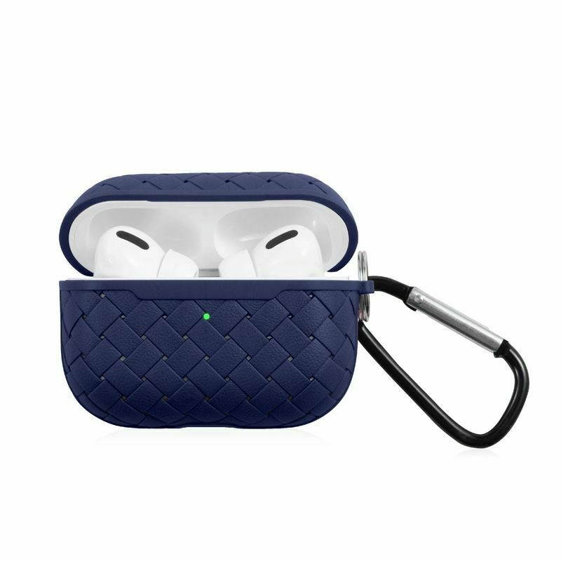 Weave Pattern Soft TPU Skin Cover Case with Keychain For AirPods Pro, Blue