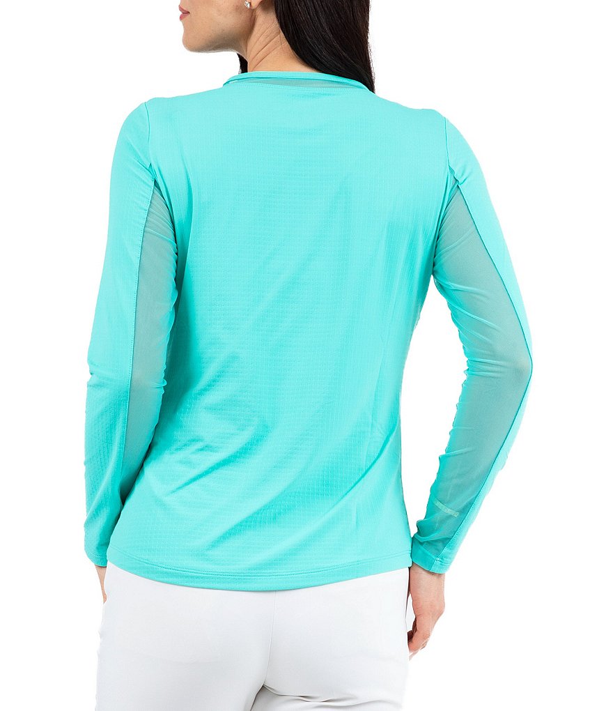 IBKUL Long Sleeve Mesh Inlay Crew Neck Top