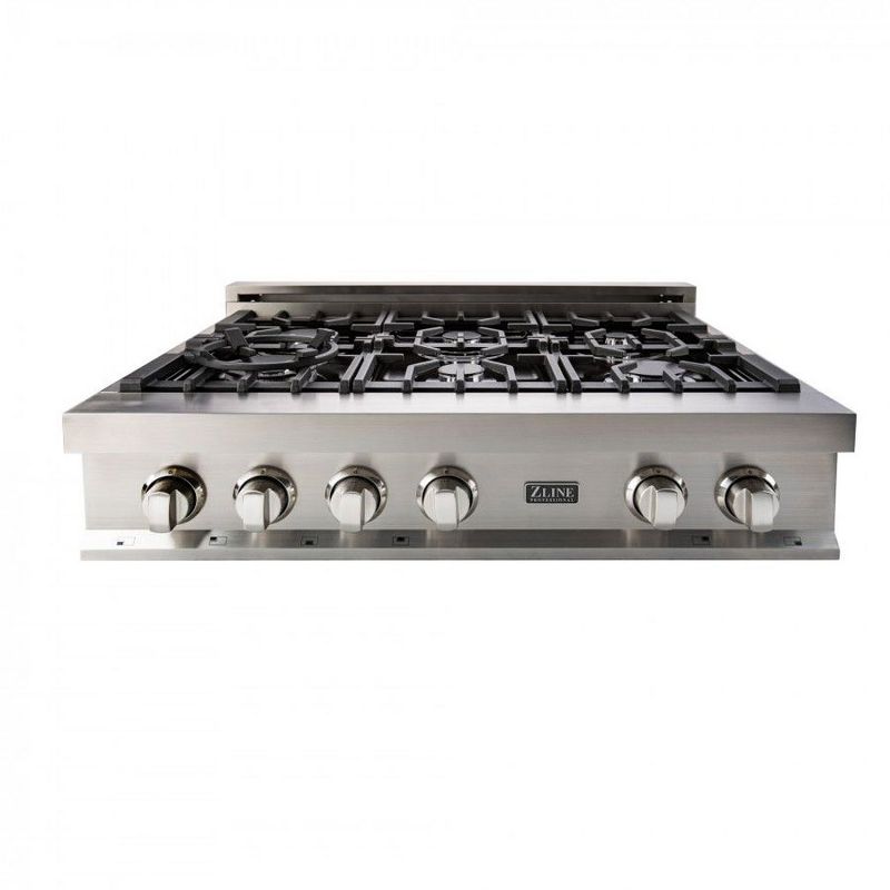 ZLINE RT36 36-Inch Porcelain Rangetop with 6 Gas Cooktop Italian Burners with Cast Iron Grill Stovetop, Stainless Steel