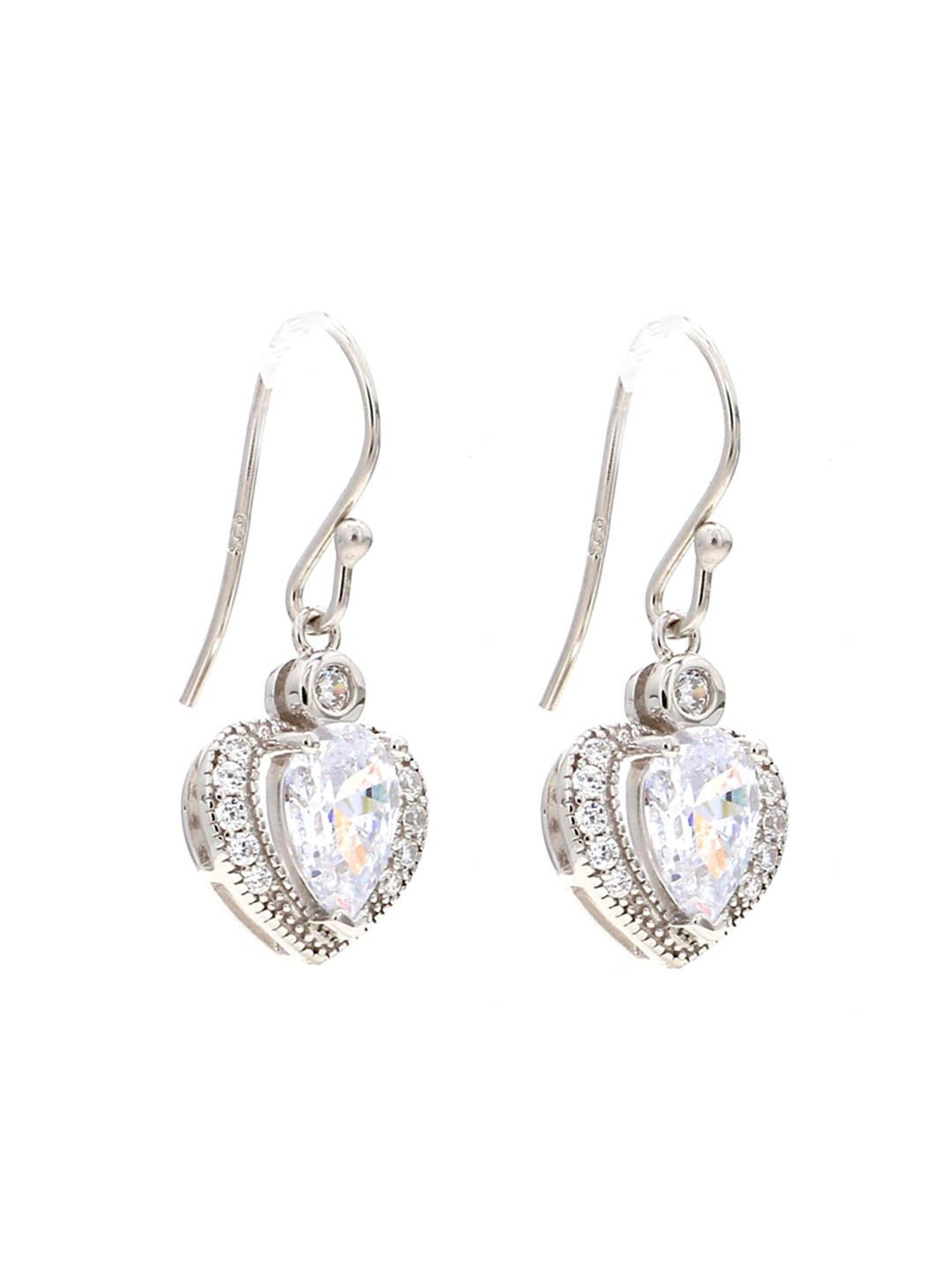 925 Silver AAA Grade American Diamond Heart Dangler Earrings for Women & Girls