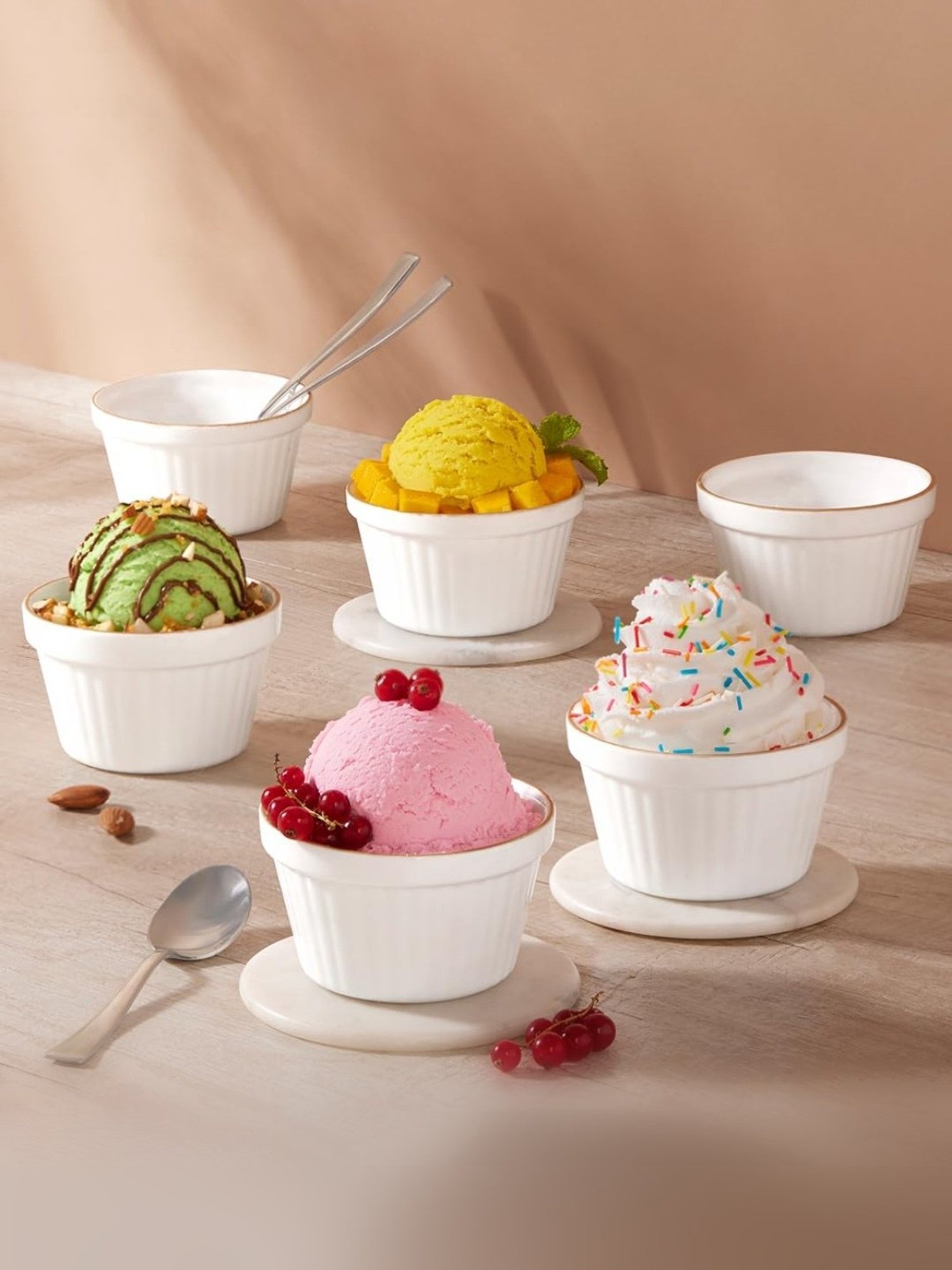 Larah by Borosil White Glass Ice Cream Bowl - Set of 6