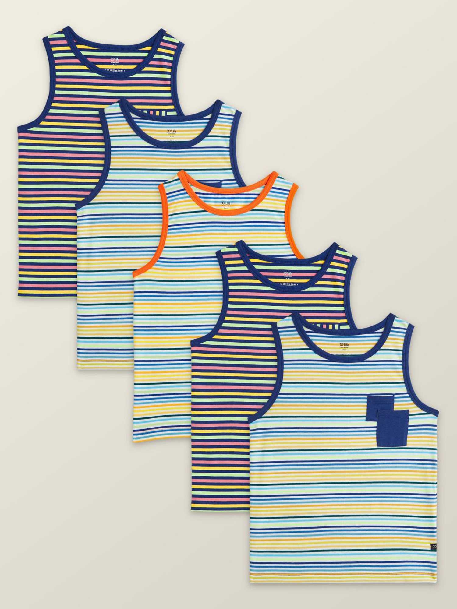 XY Life Kids Multicolor Cotton Striped Vests (Pack of 5)