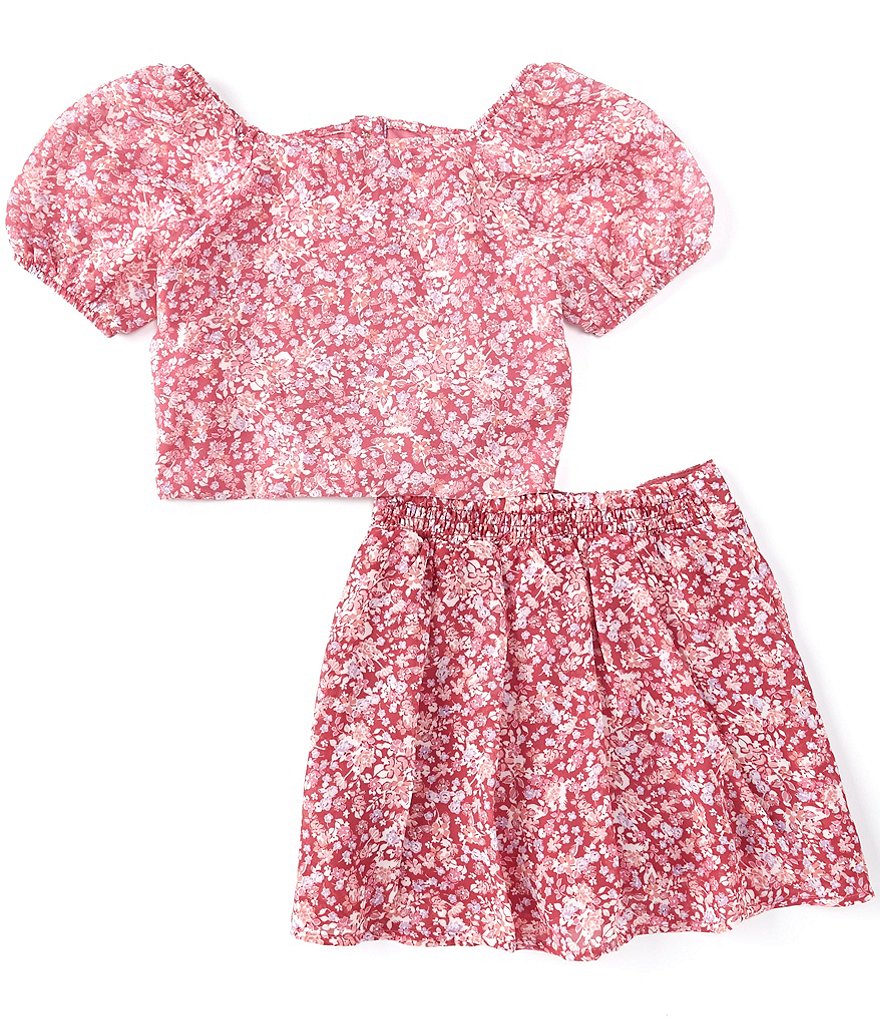 Xtraordinary Big Girls 7-16 Short-Sleeve Button-Front Floral Top & Skirt Matching Set