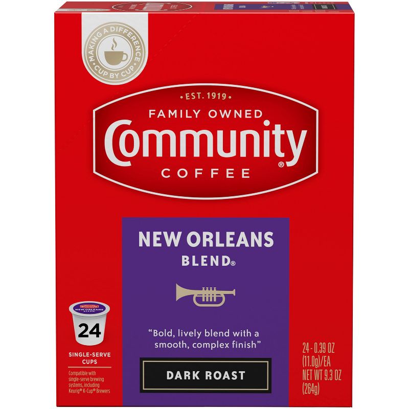 Community Coffee New Orleans Blend Dark Roast Coffee - Single Serve Pods - 24ct