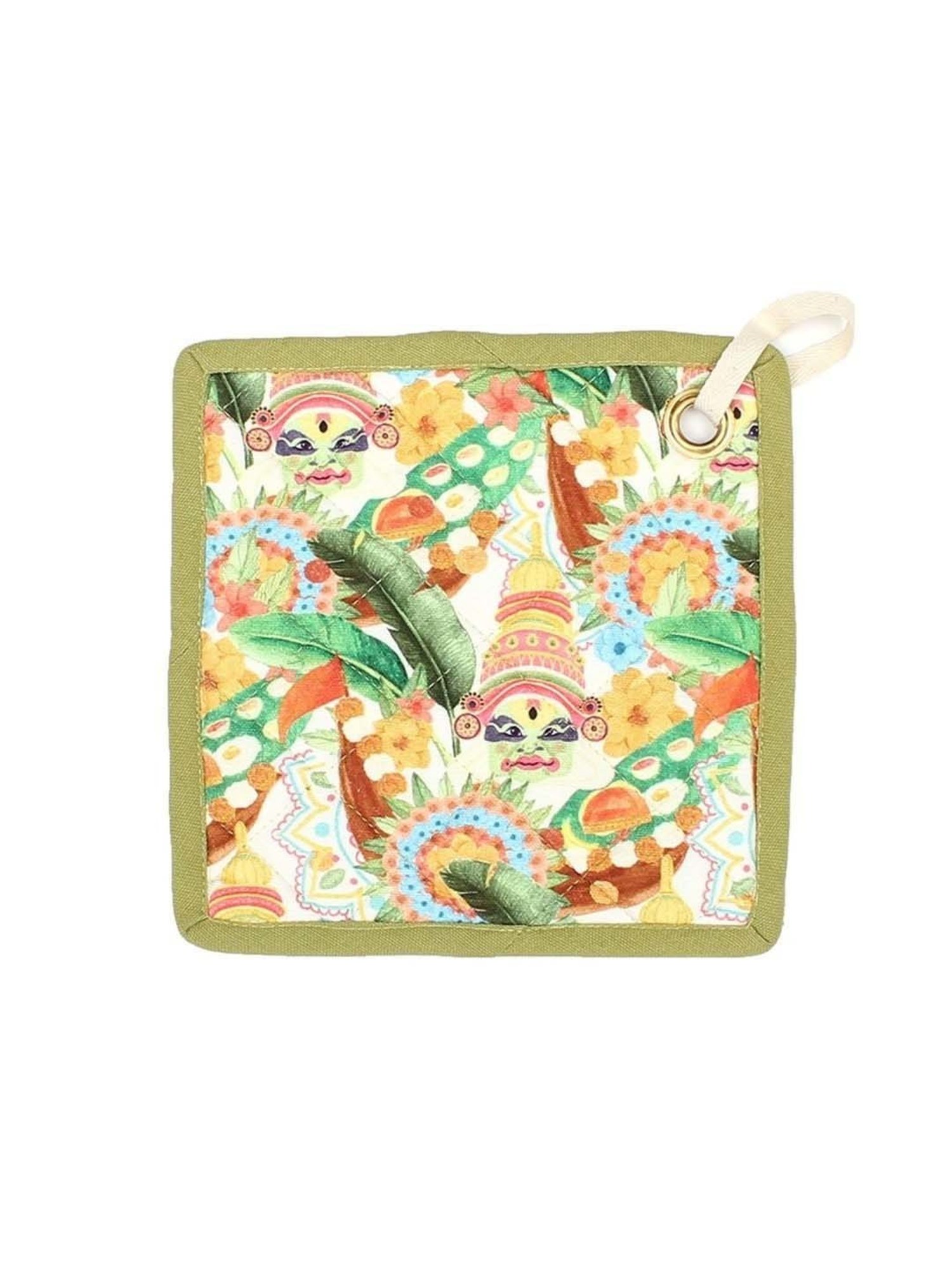 House This Onam Printed Olive Green 180 TC Cotton Pot Holder