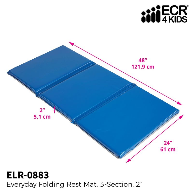 ECR4Kids Everyday 3-Fold Rest Mat, 2in Thick, Toddler Rest Time Sleeping Mat, 5-Pack - Blue/Grey