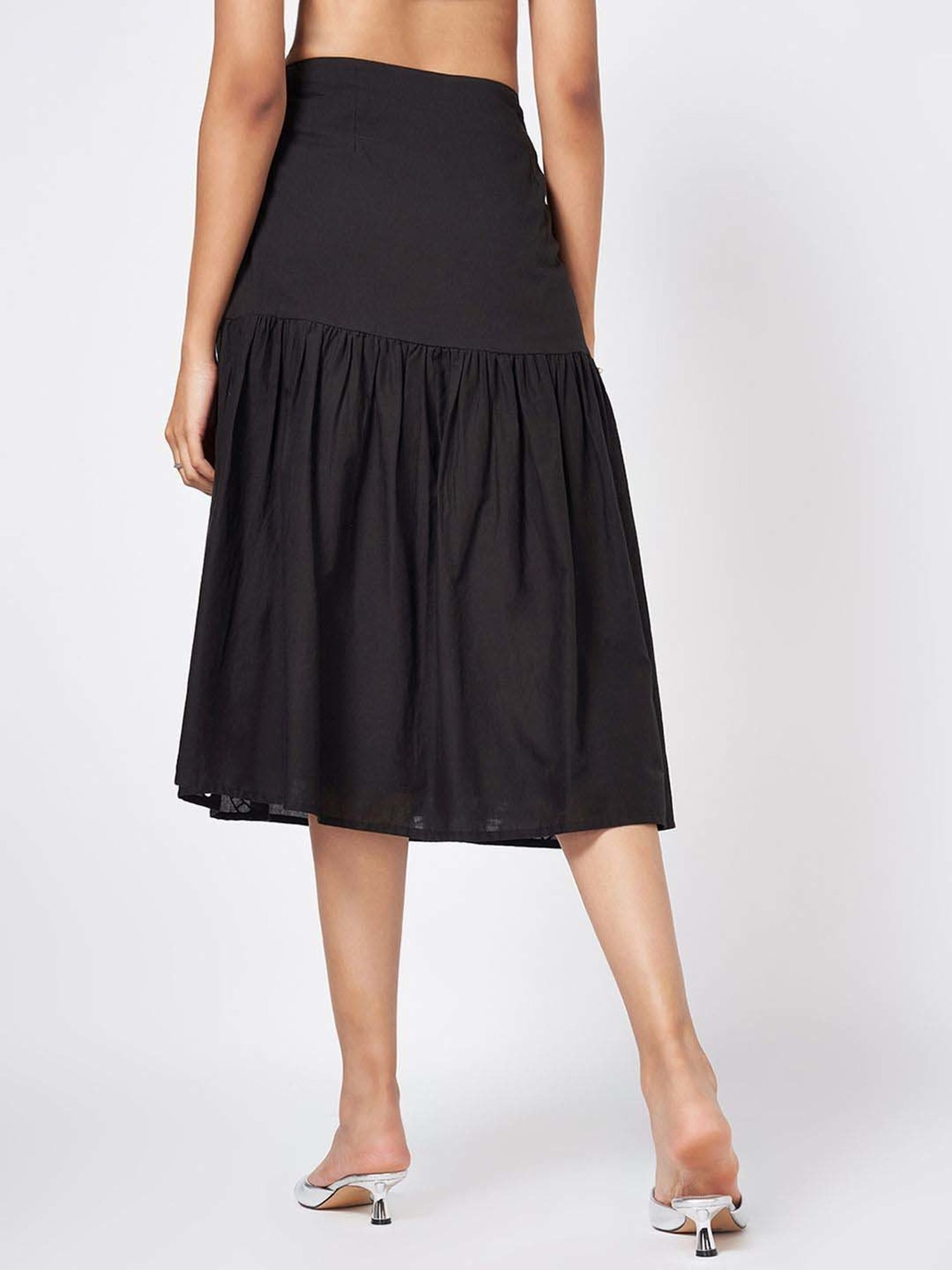 Honey by Pantaloons Black Self Pattern A-Line Skirt