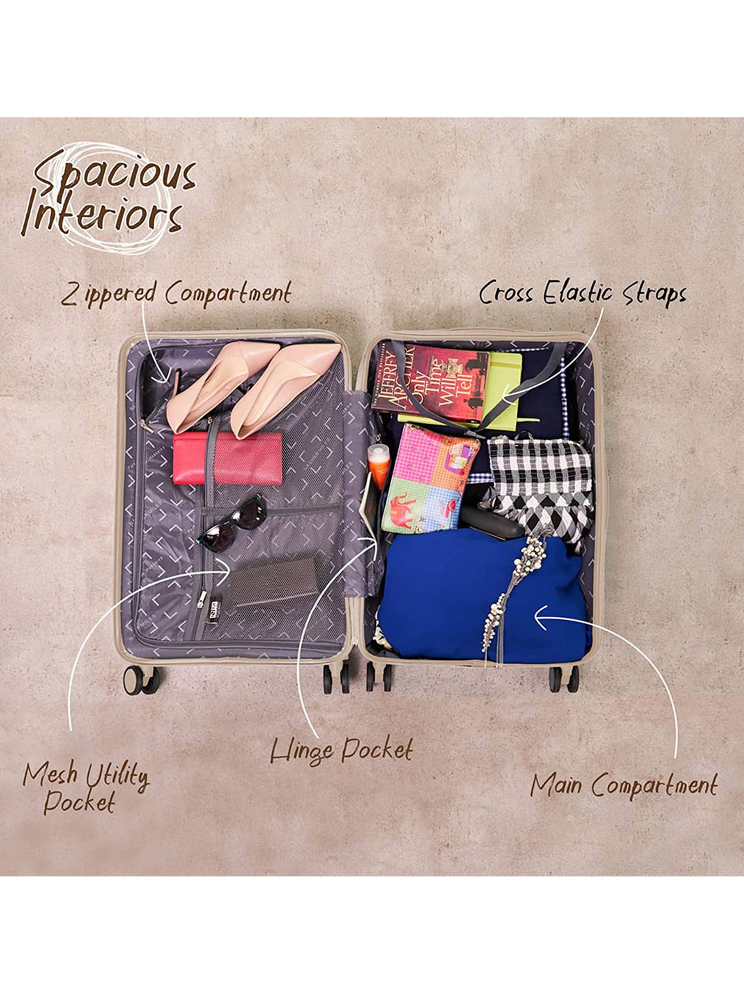 Nasher Miles Lisbon Polypropylene Champagne Hardsided Luggage Set (NM 10312 Lisbon Champagne S2)