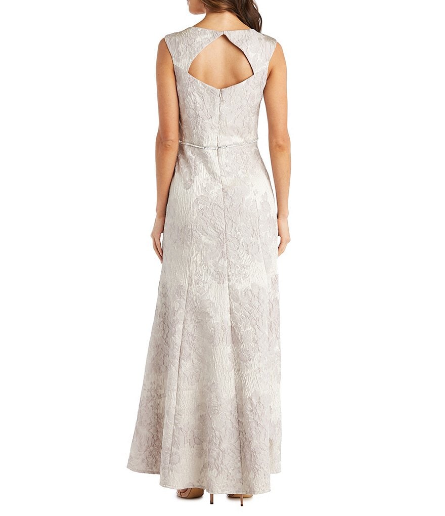 R & M Richards Sleeveless Square Neck Brocade Mermaid Skirt Gown