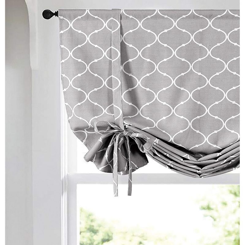Kate Aurora Gray & White Lattice Clover Ultra Luxurious Tie Up Window Curtain Shades - 42 in. W x 63 in. L
