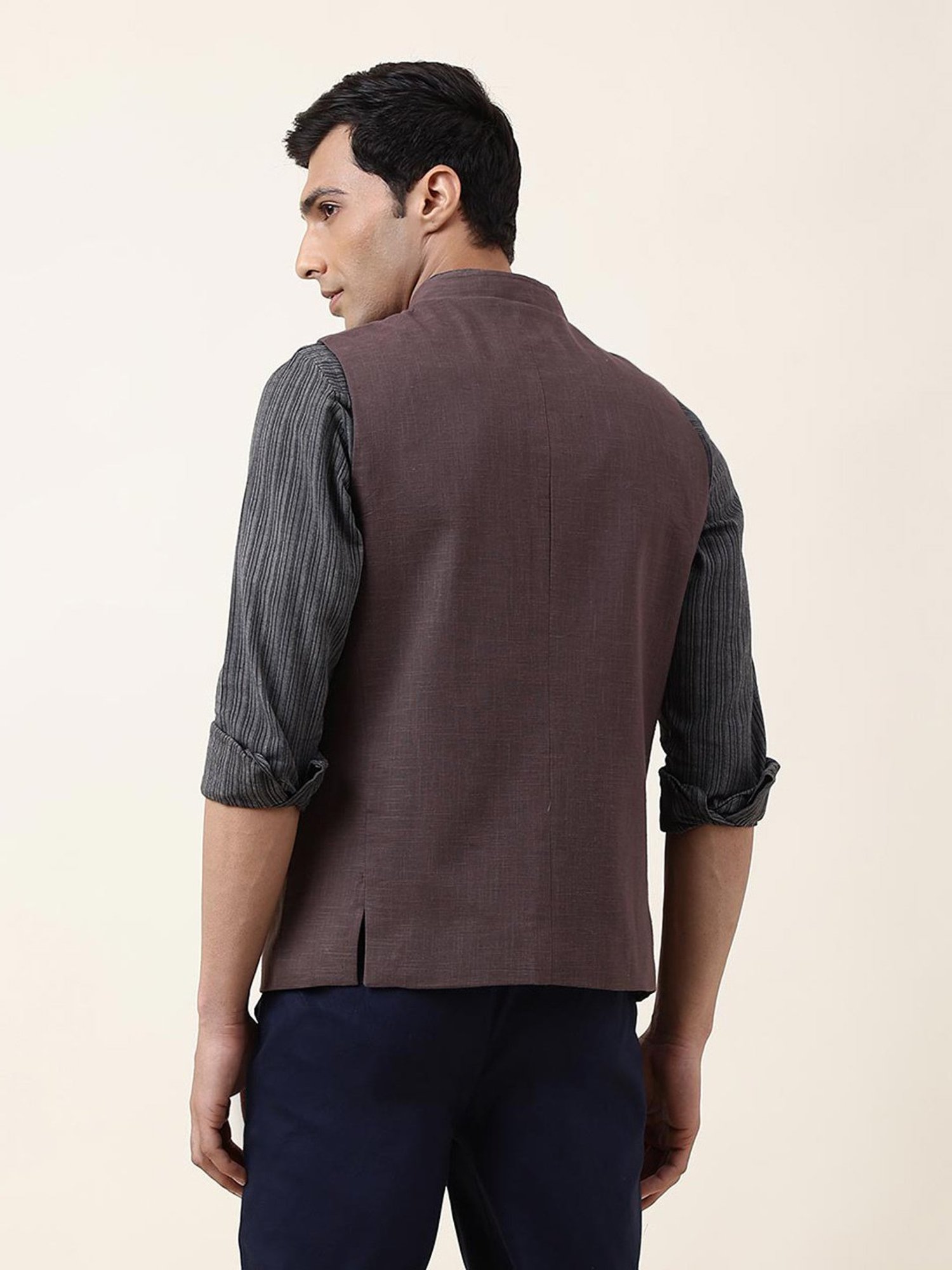 Fabindia Purple Slim Fit Mandarin Collar Nehru Jacket