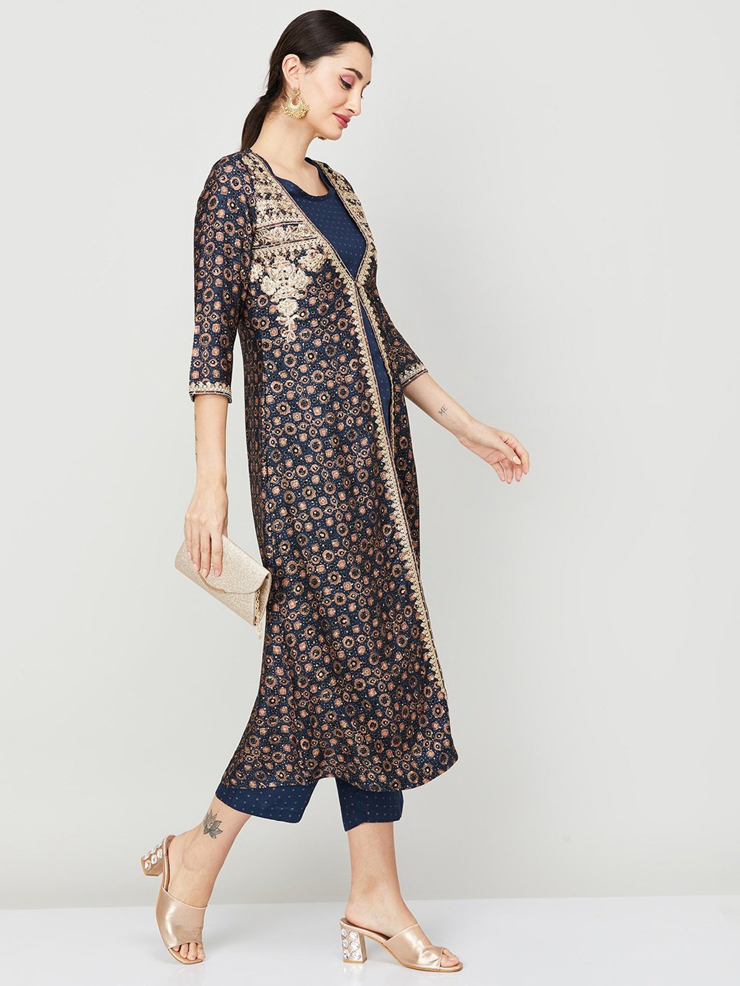 Melange by Lifestyle Blue Kurta With Pants & Jacket