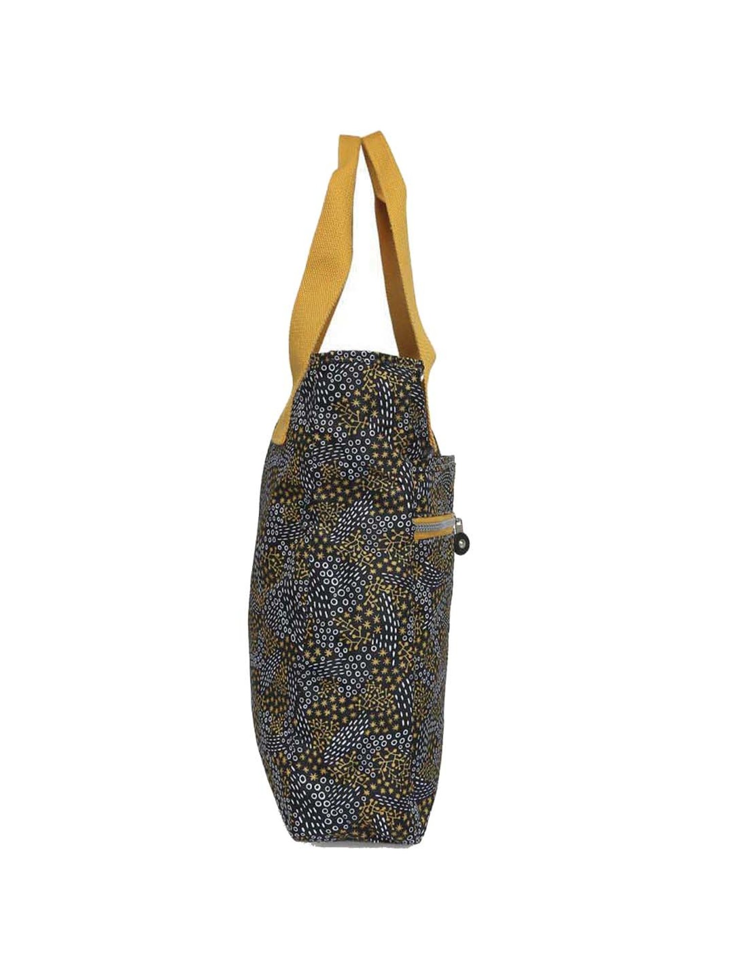 Baomi Black & Yellow Printed Medium Tote Handbag