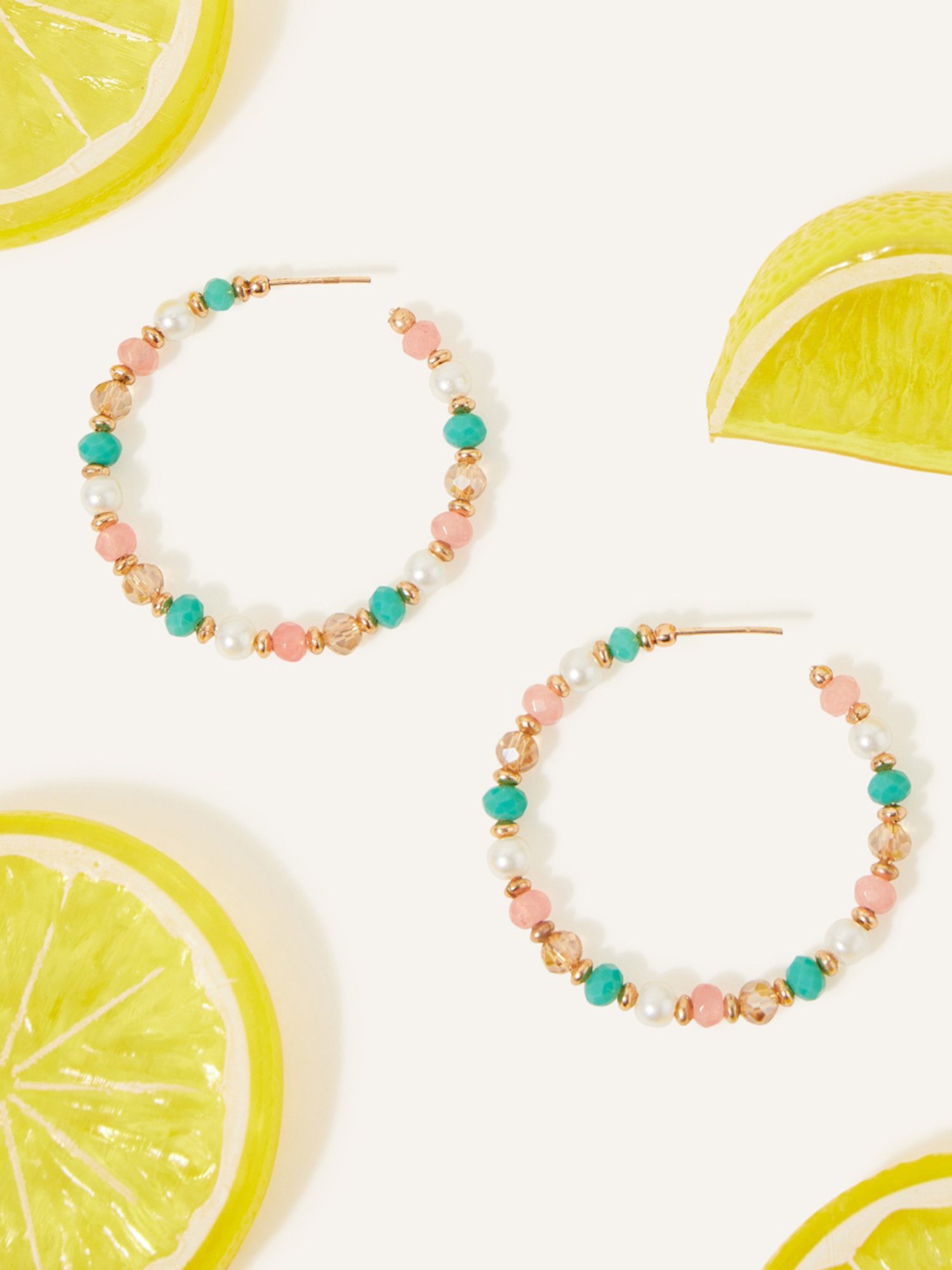 Accessorize London Multi Small Coral Beaded Hoop Earring