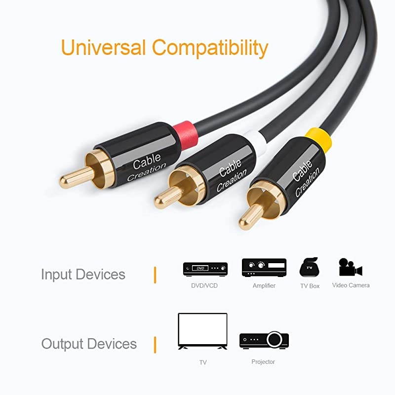 RCA Cable 6FT  3RCA to 3RCA Composite Video Audio AV Y Splitter Cable Compatible with SetTop Box Speaker Amplifier DVD Player 24K Gold Plated Connector