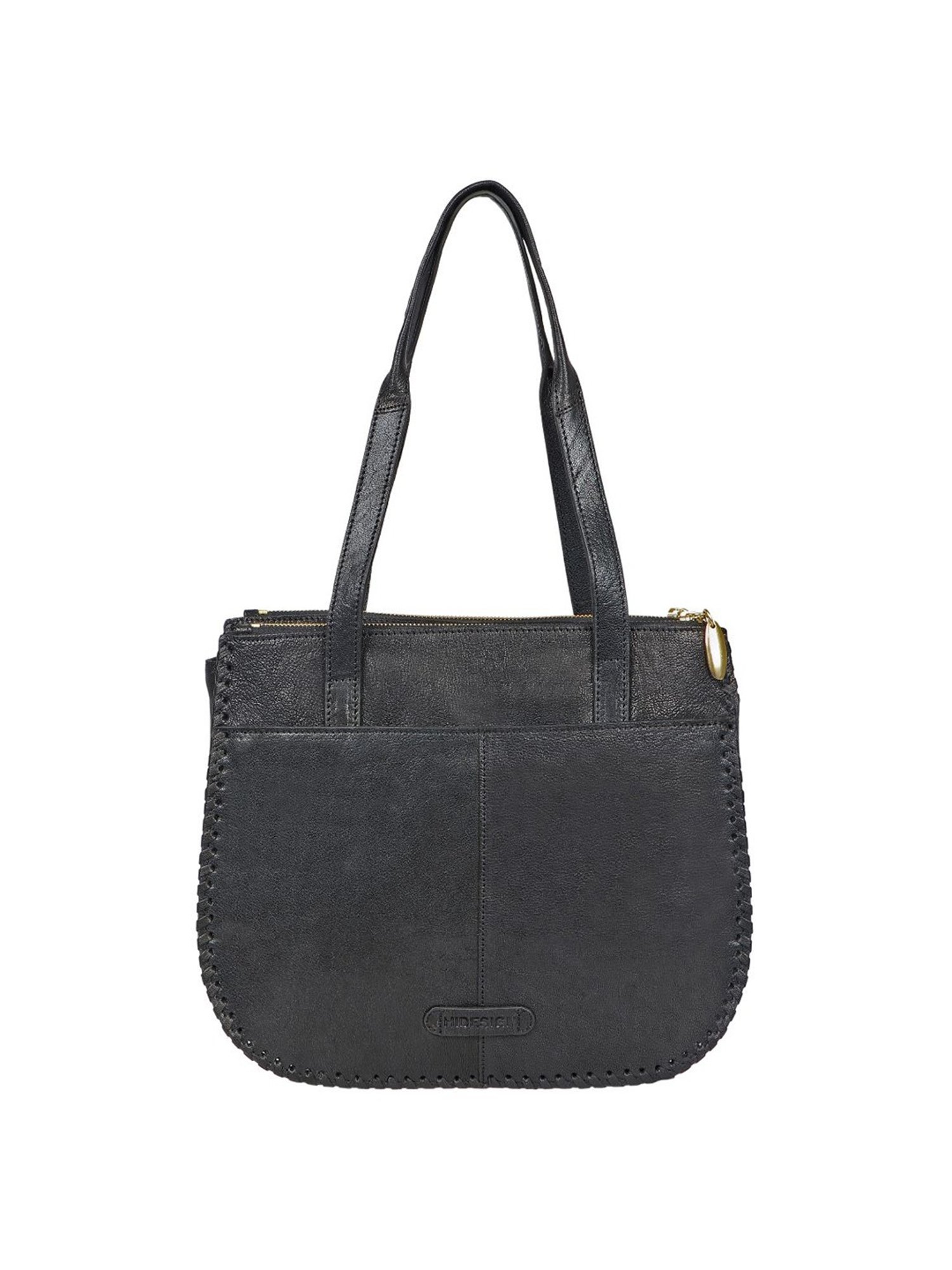 Hidesign Black Textured Medium Shoulder Handbag