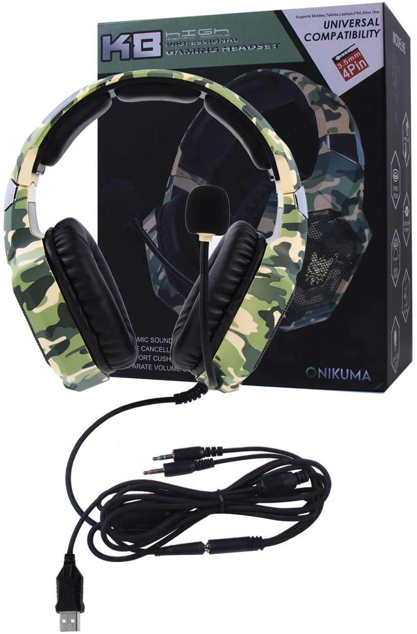 Gaming Headset for PS4, Xbox One, PC Headset w/Surround Sound, Noise Canceling Over Ear Headphones with Mic & LED Light, Compatible with PS5, PS4, Xbox One, Switch, PC, PS3, Mac, Laptop, Green