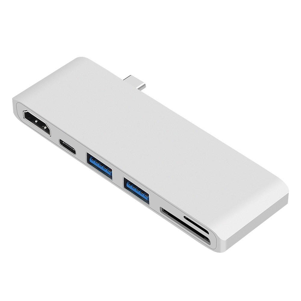 Wanmingtek USB-C Hub, USB C to HDMI Adapter for MacBook 2017/2016 with USB-C Power Delivery Port, 2 USB 3.0 Ports, SD/Micro Card Reader - Silver