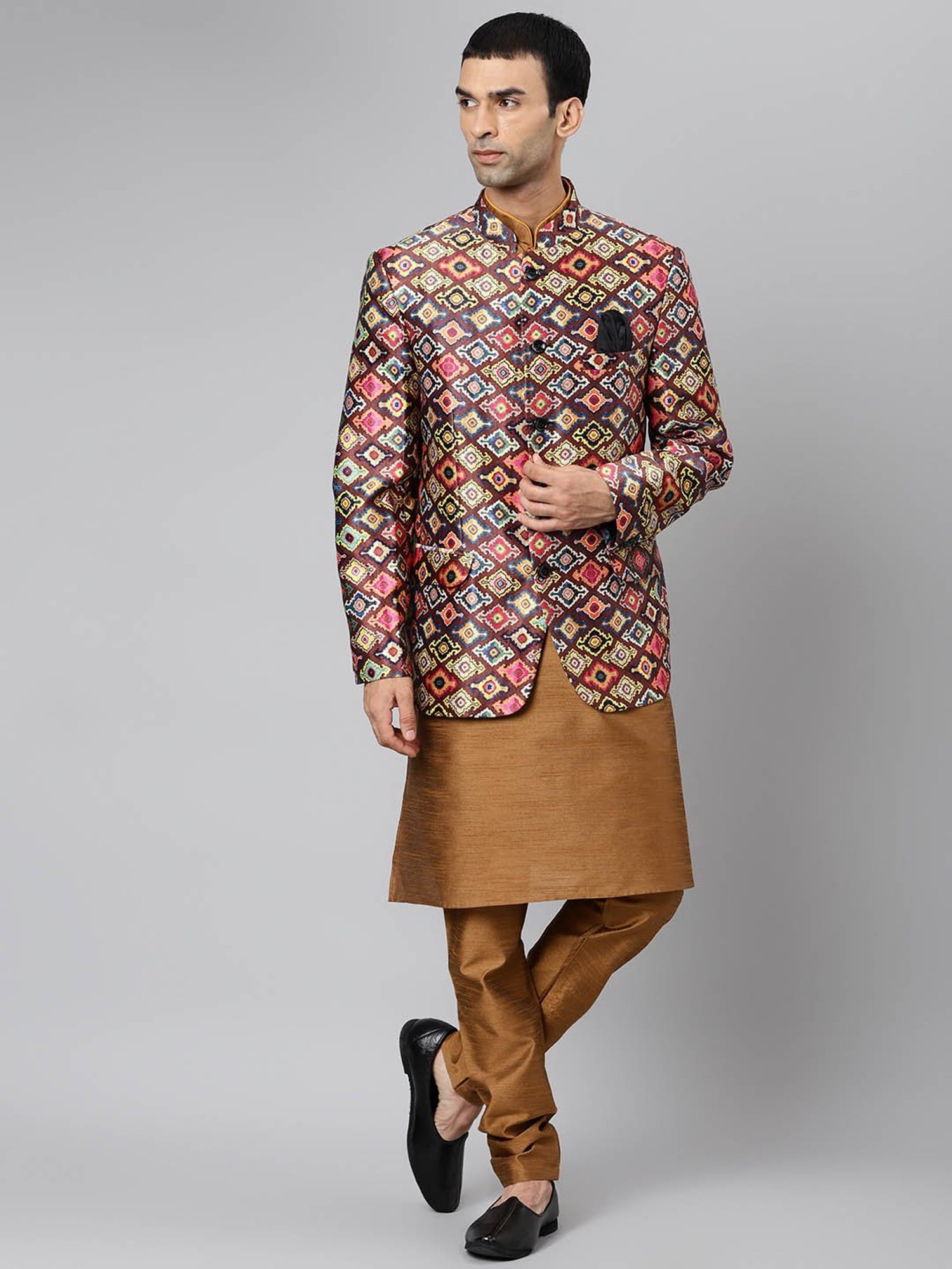 Hangup Brown Printed Full Sleeves Kurta Set