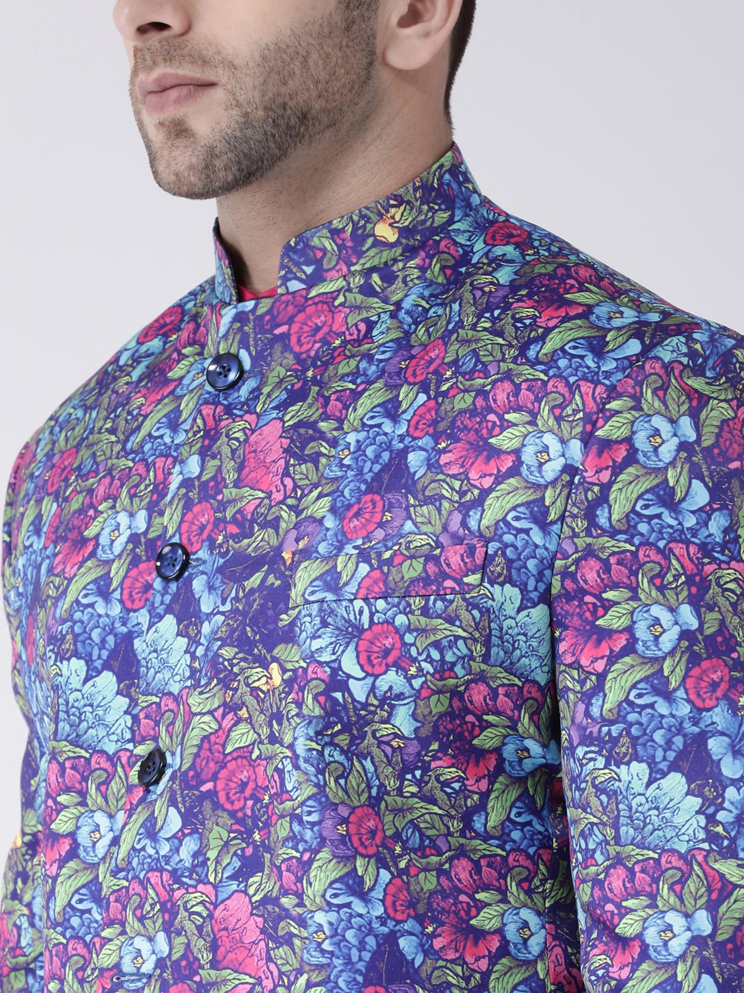 Hangup Plus Multicolor Regular Fit Printed Reversible Ethnic Blazer