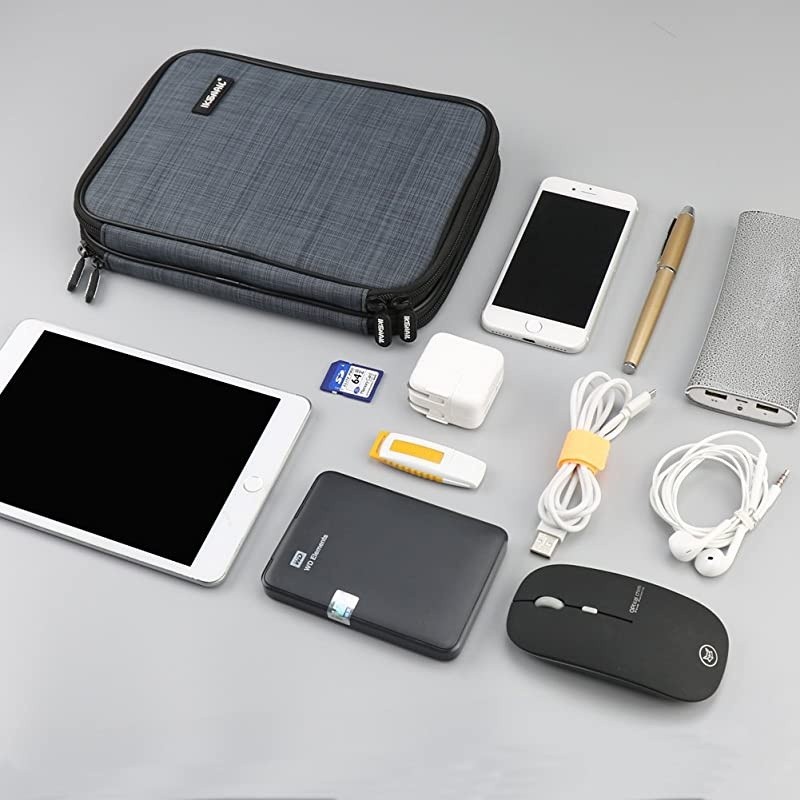 Electronic Organizer Double Layer Cable Organizer Bag Travel Gadget Storage Case for USB Cable Hard Drive Power Bank Digital Camera iPad MiniTablet or EBook up to 79 Gray