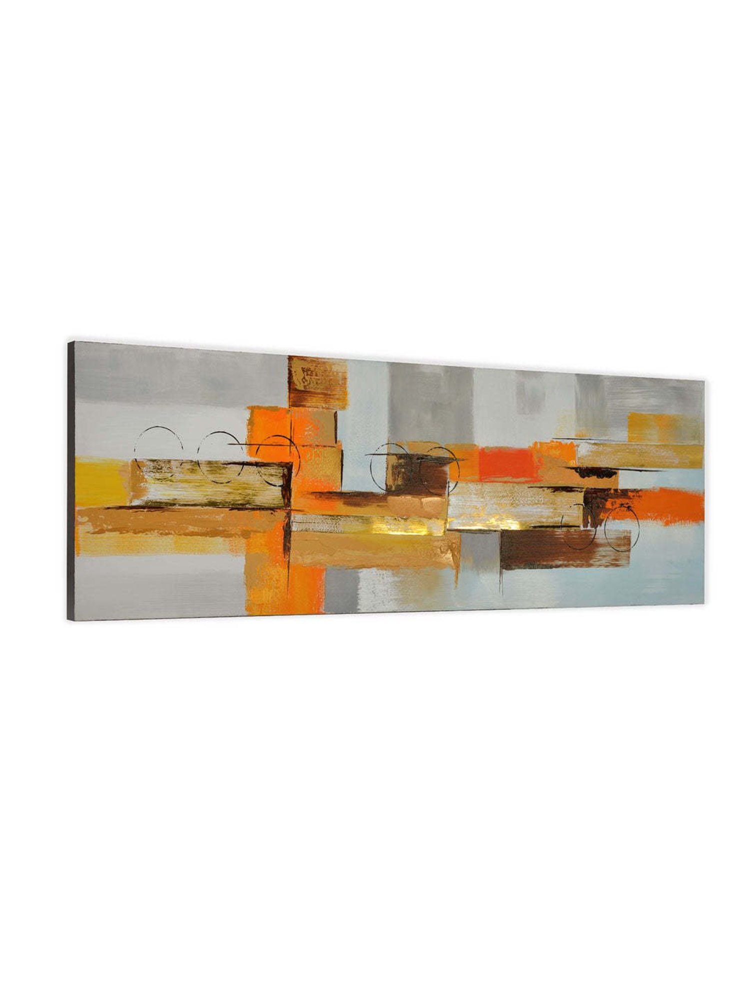 @home Mustard Cloth Embossed Abstract Geometric Painting