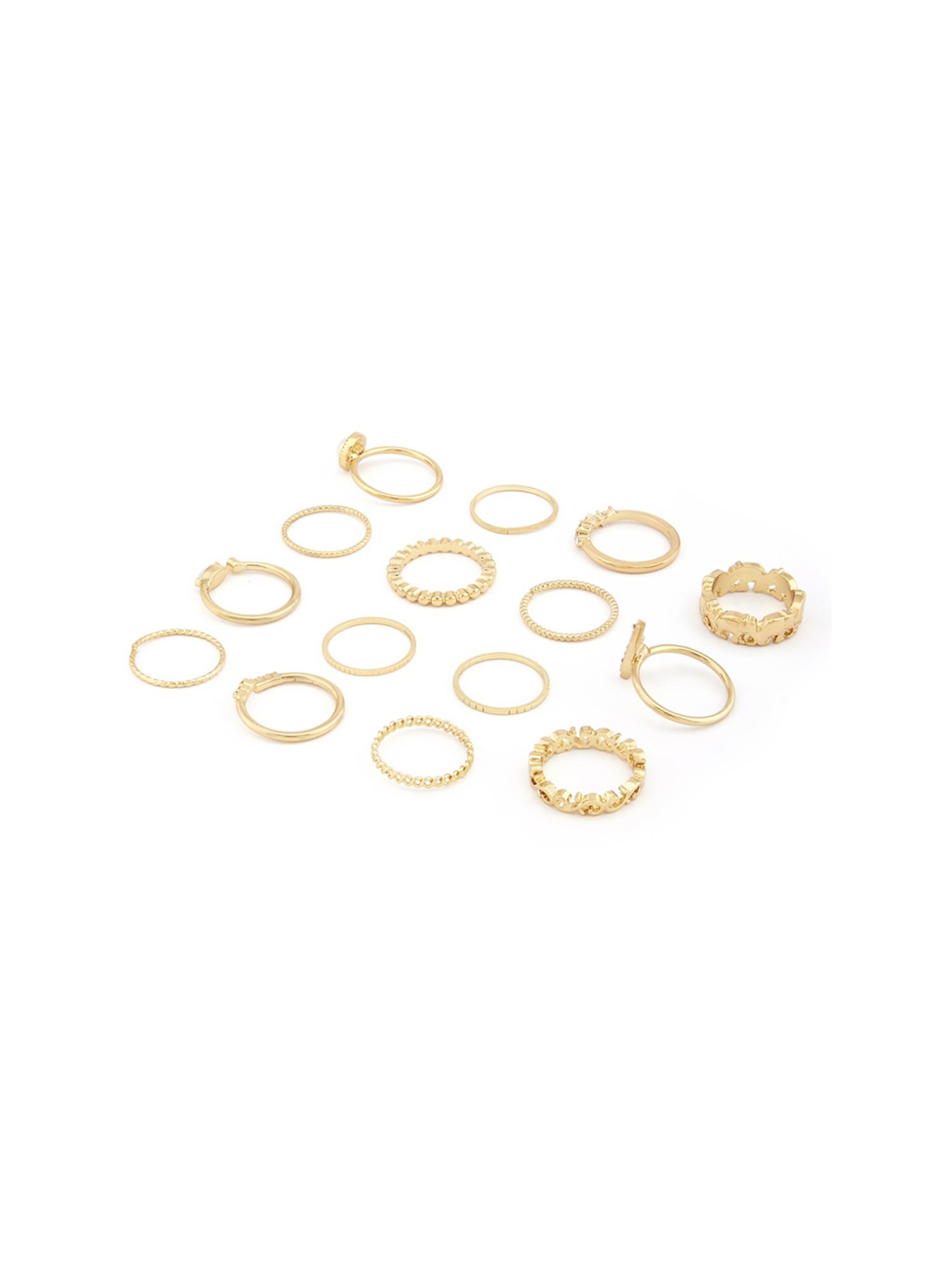 Zaveri Pearls Set of 15 Gold Tone Contemporary Stackable Rings-ZPFK13633