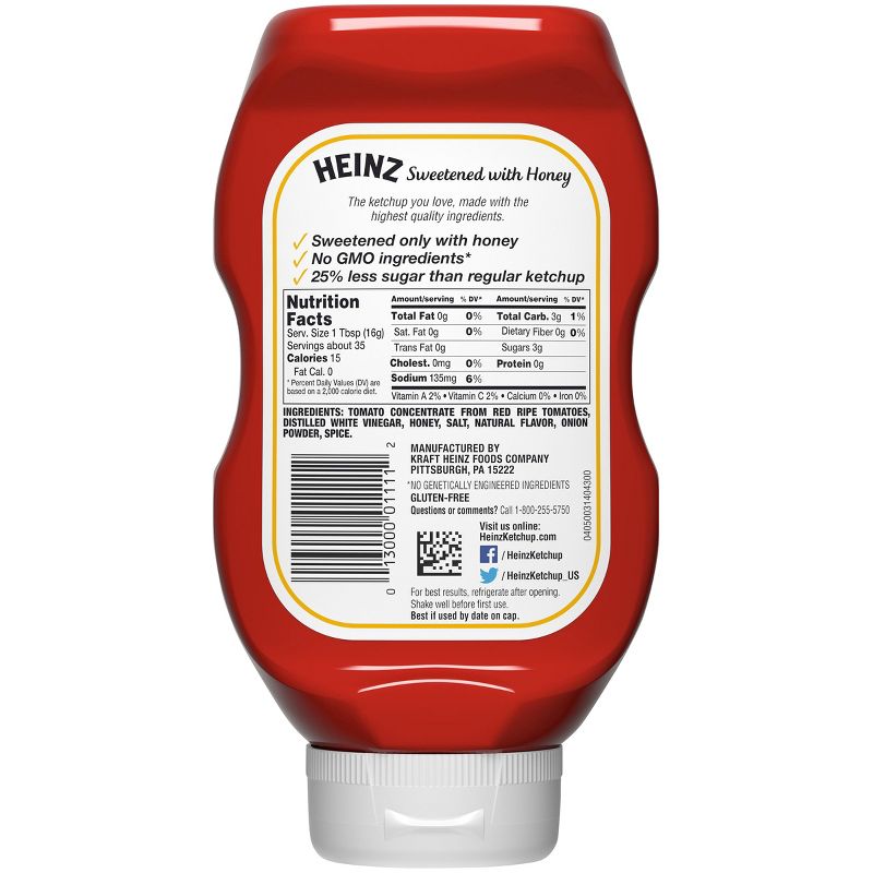 Heinz Sweetened with Honey Reduced Sugar Ketchup - 19.5oz