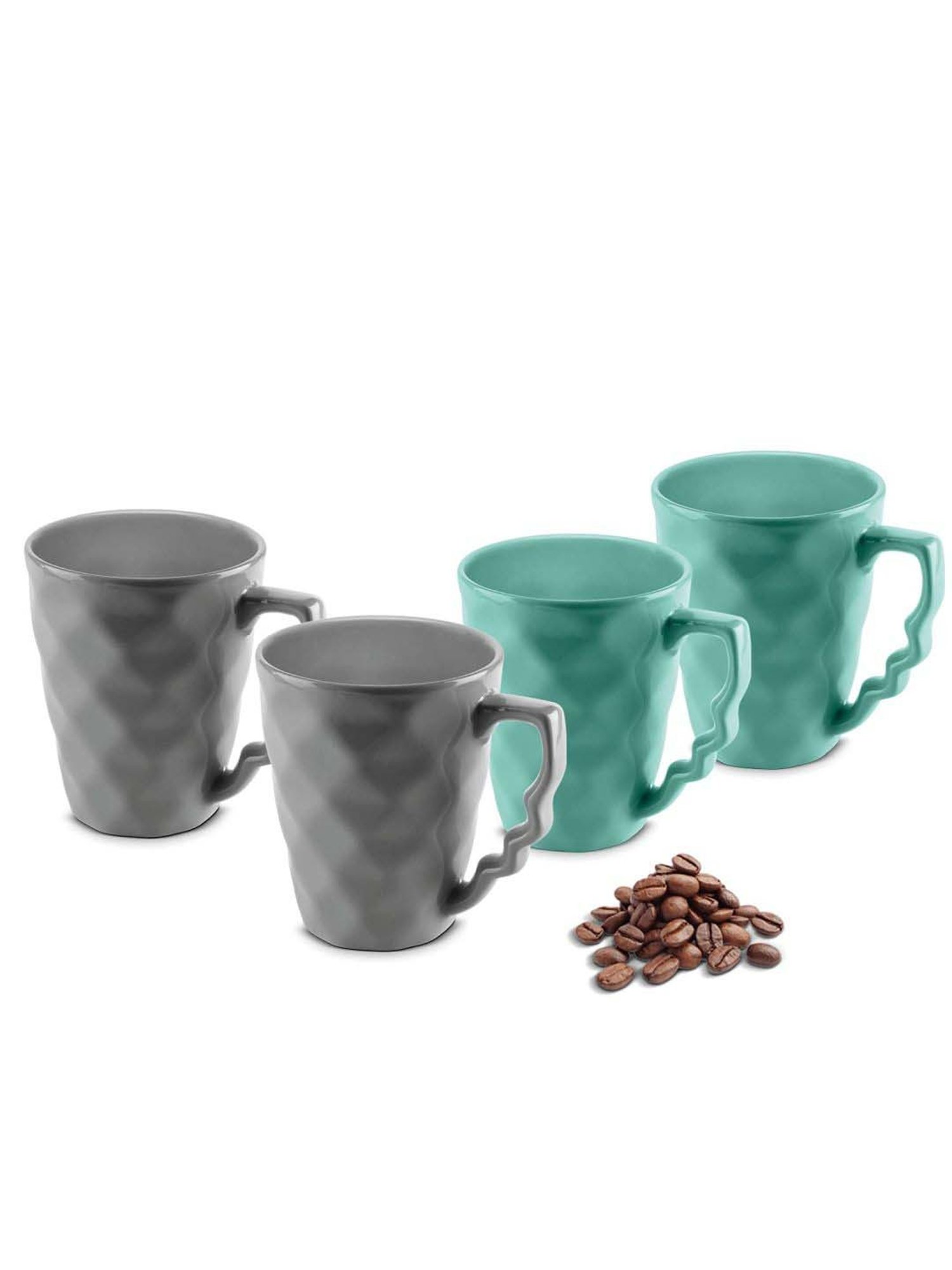 Urban Chef Grey & Blue Ceramic Microwave Safe Coffee Mug (0.225 L) - Set of 4