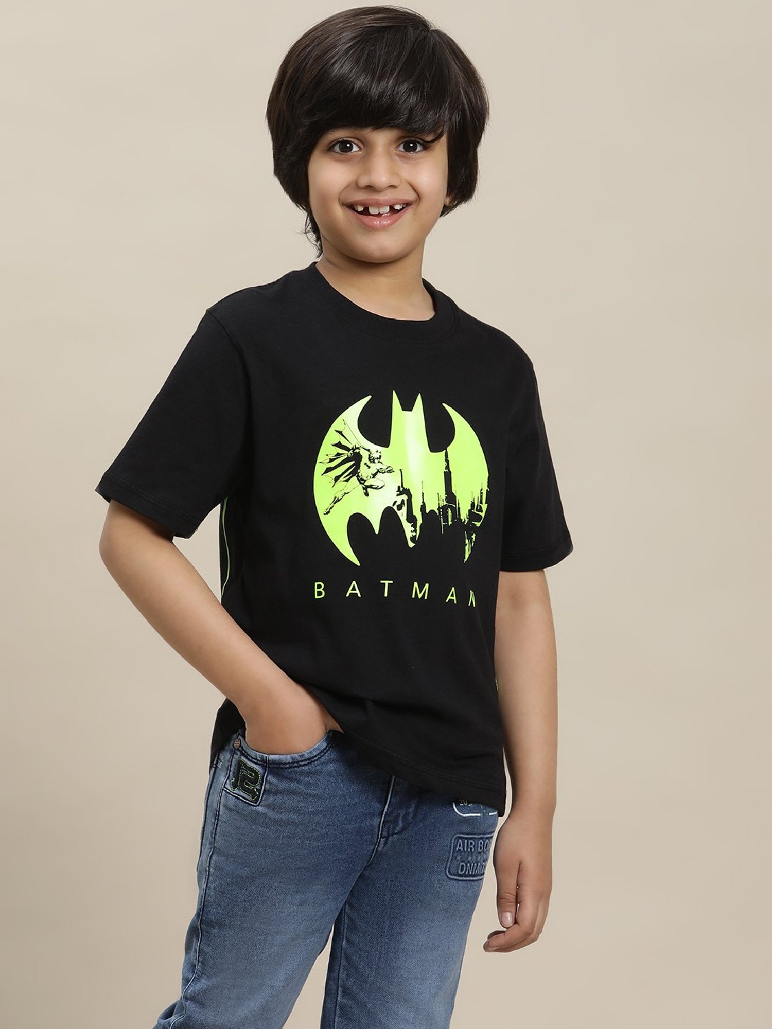 Kidsville Batman Printed Regular Fit Black T-Shirt For Boys