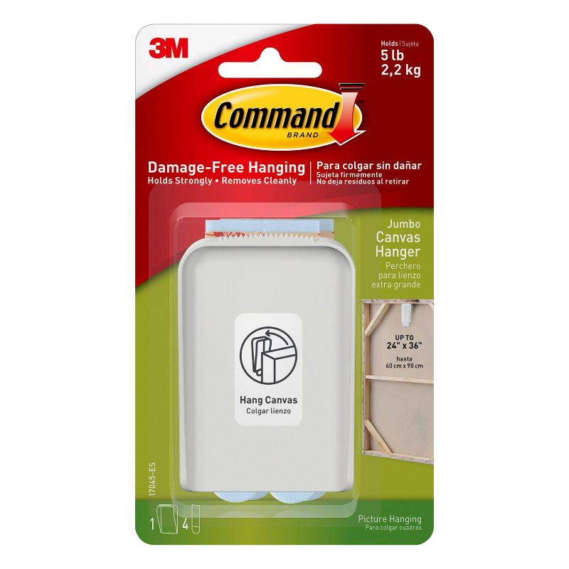 Command 1 Hook 4 Large Strips Jumbo Canvas Hanger Decorative Hooks White