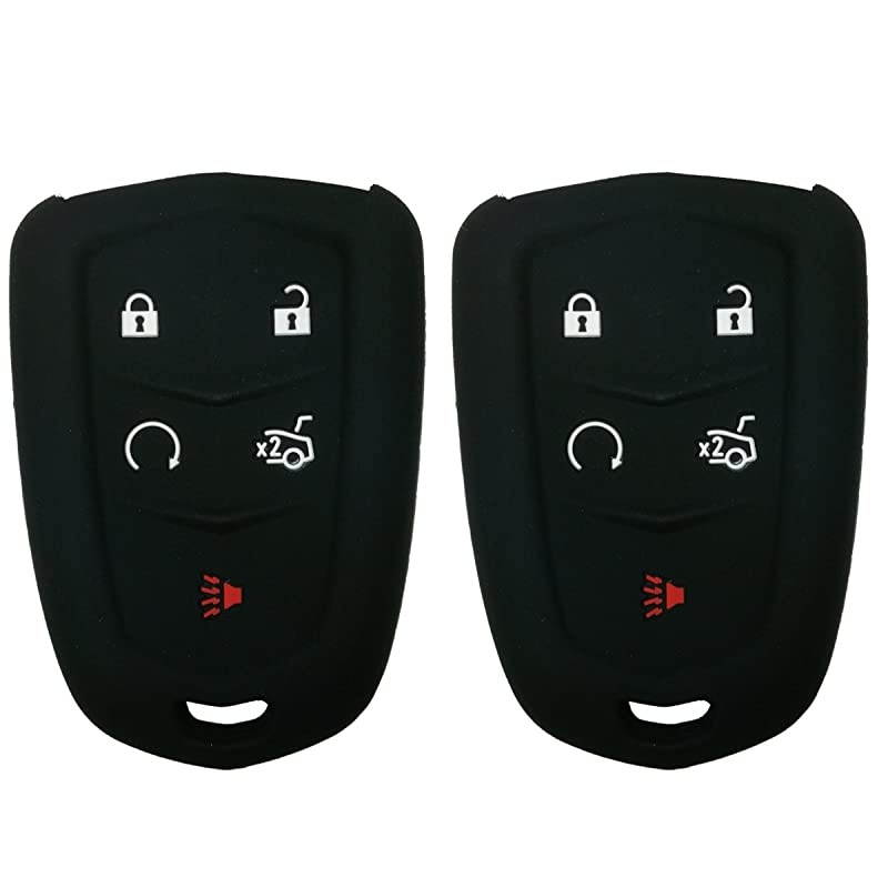 2Pcs  Rubber 5 Buttons Smart Key Fob Remote Cover Case Protector Keyless Jacket for 2018 2017 2016 Cadillac CT6 XT5 CTS XTS SRX ATS HYQ2AB HYQ2EB Black