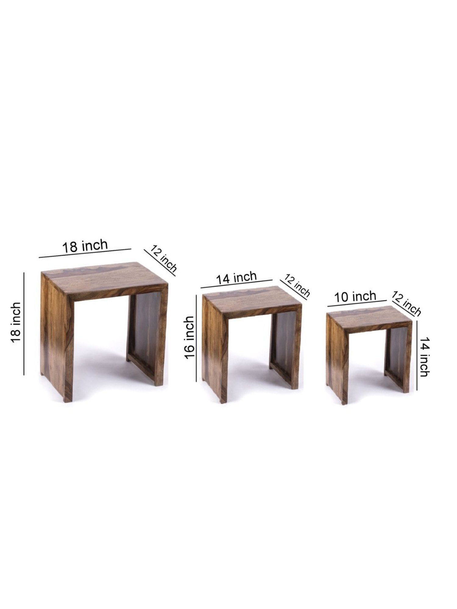 Ikiriya Oakland Brown Sheesham Wood Nesting Table Teak Finish - Set of 3