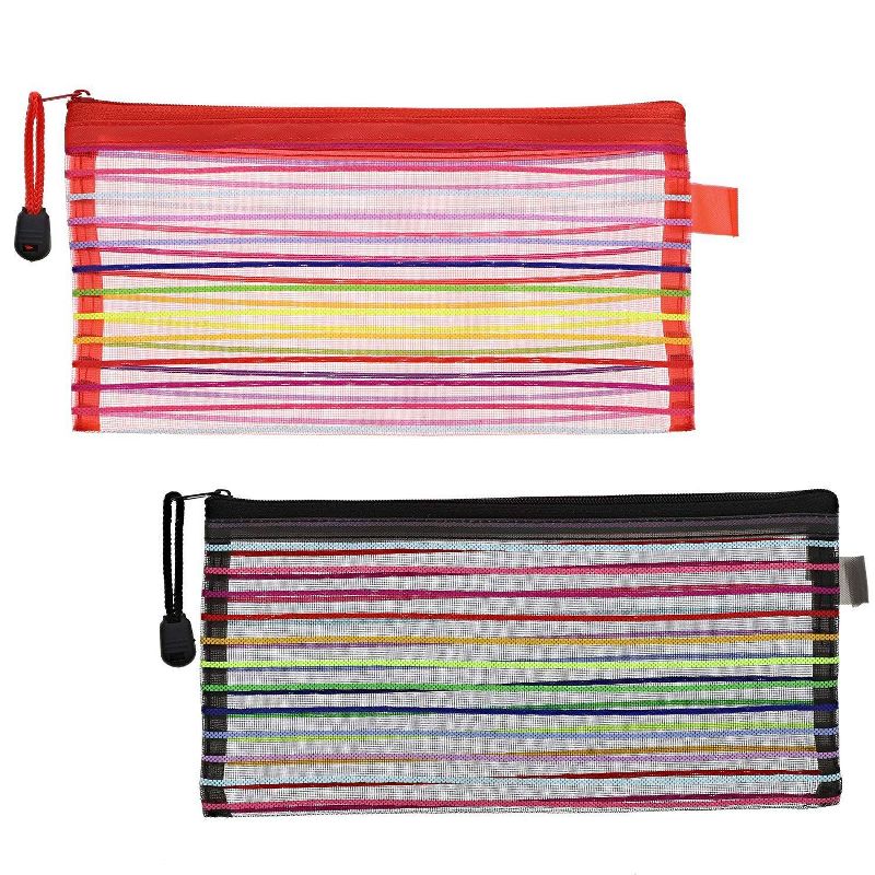 Juvale 12-Count Mesh Rainbow Stripes Zipper Pen & Pencil Pouch Cases, 4 Colors
