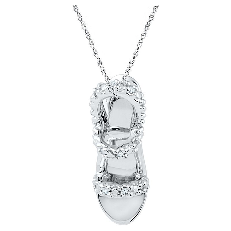 Round White Diamond with Sterling Silver Sandal Pendant Necklace - Silver