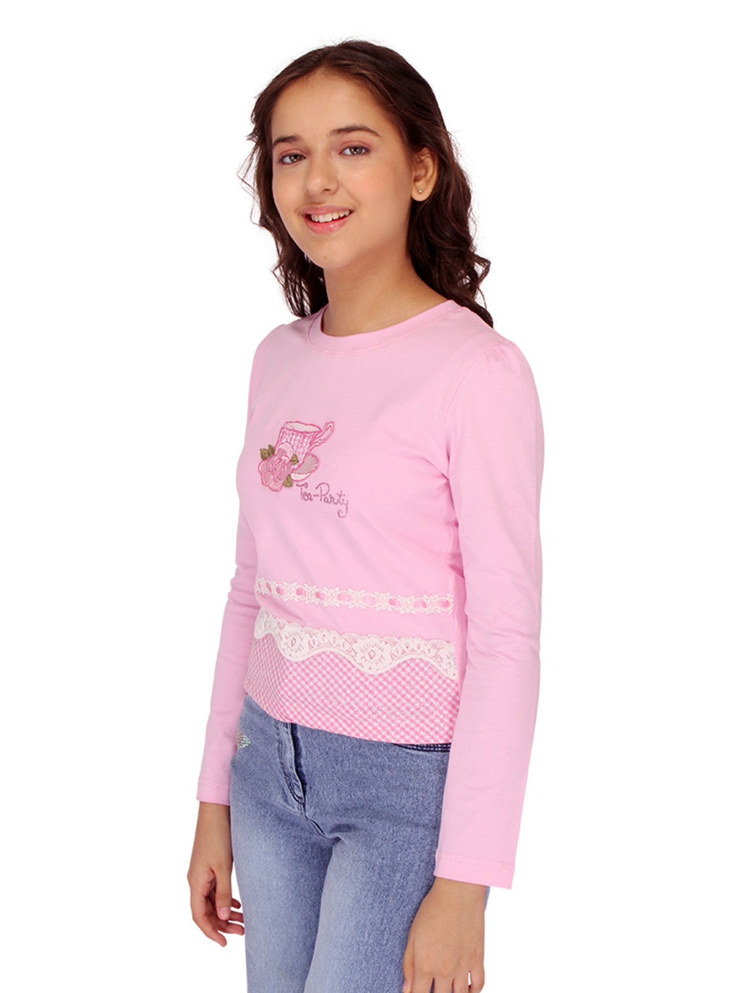 Cutecumber Kids Pink Embellished Full Sleeves Top