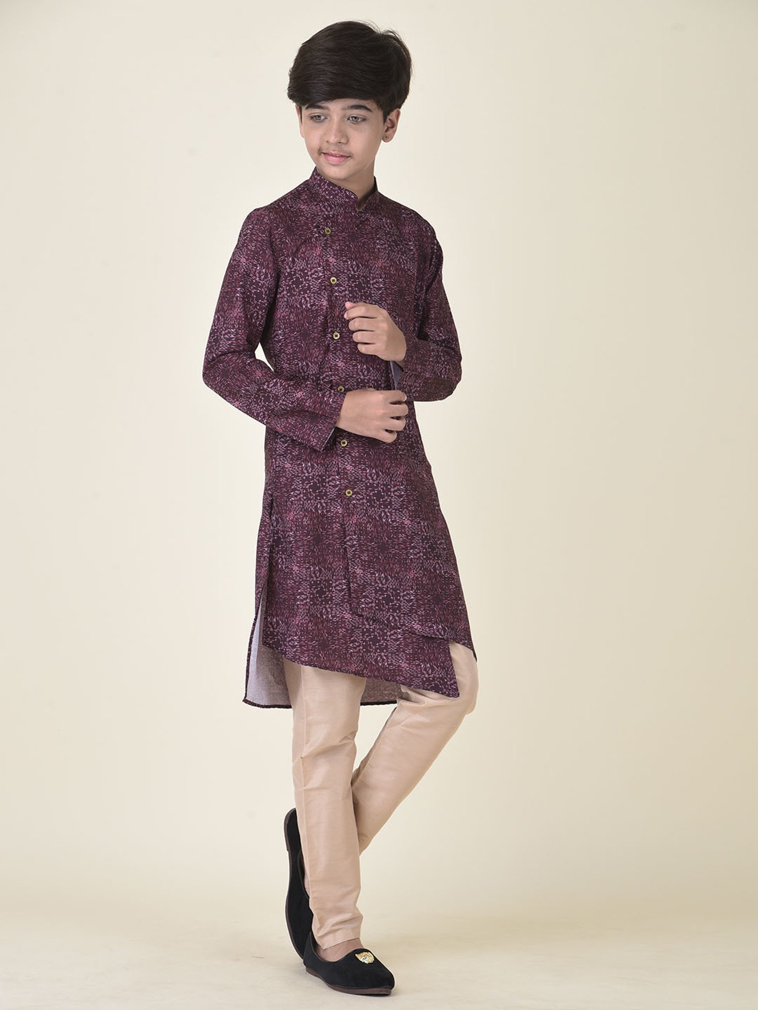 TABARD Kids Purple & Beige Printed Kurta + Pyjamas