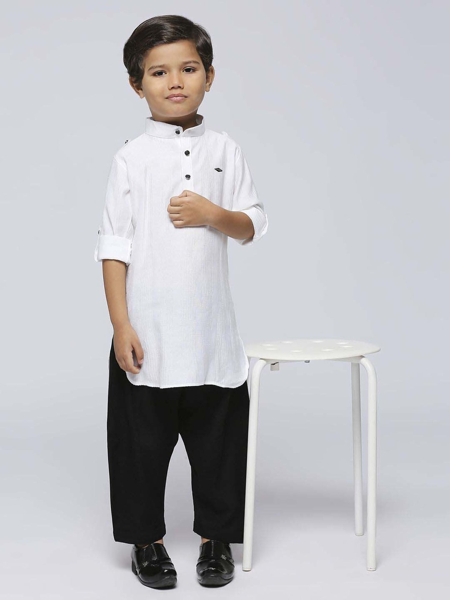 Kids Island Boys White Cotton Solid Full Sleeves Kurta Set