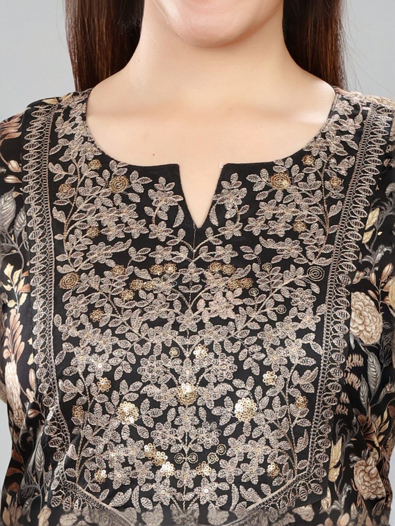 Cotton Culture Black Embroidered Straight Kurta